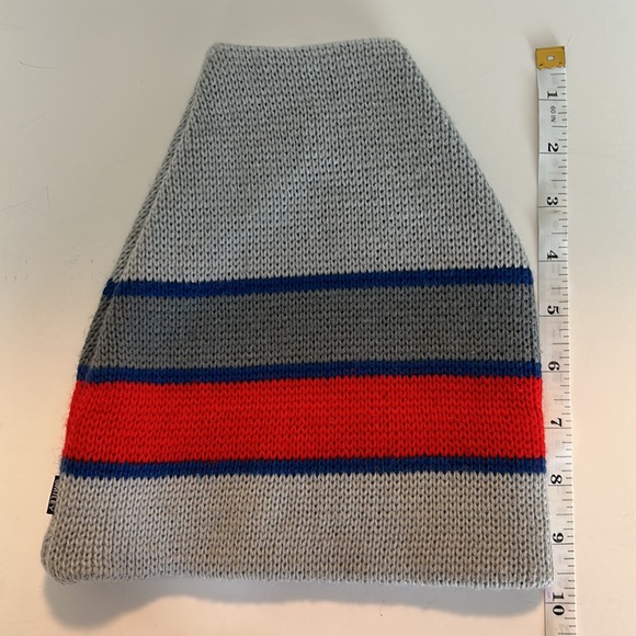 Smiley 100% Wool Ski Snowboard Beanie Grey Red Stripes - Picture 4 of 5